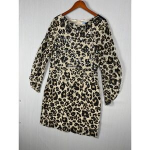 Antonio‎ Melani Mini Dress Women 12 Leopard Sequin Split Sleeve Glam Cocktail